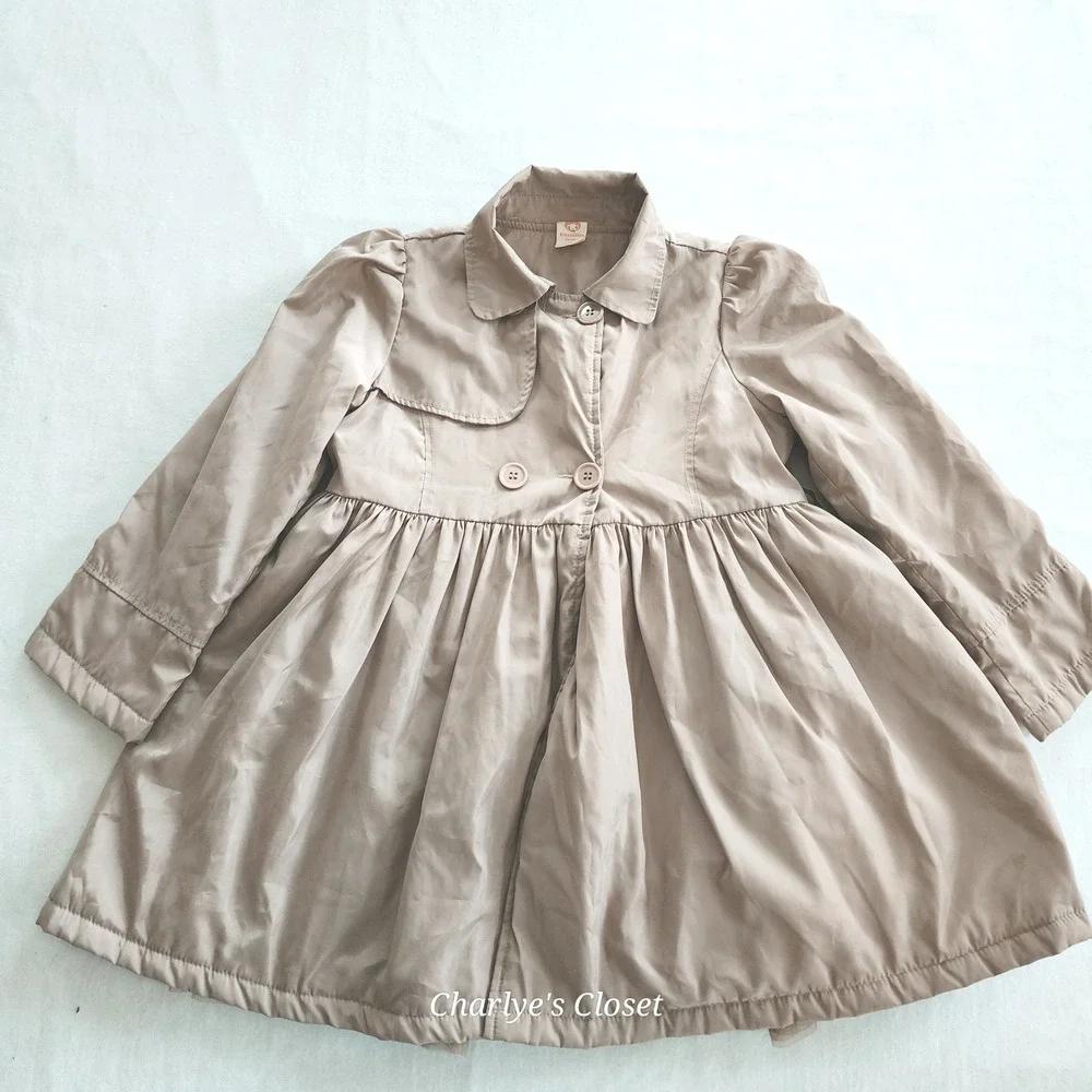 Strawberry Coral Kids Girl Size 13 Tan Beige Trench Coat Dress with Tulle‎ Skirt